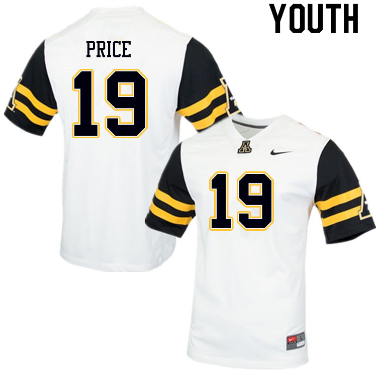 Youth #19 Mike Price Appalachian State Mountaineers College Football Jerseys Sale-White - Click Image to Close